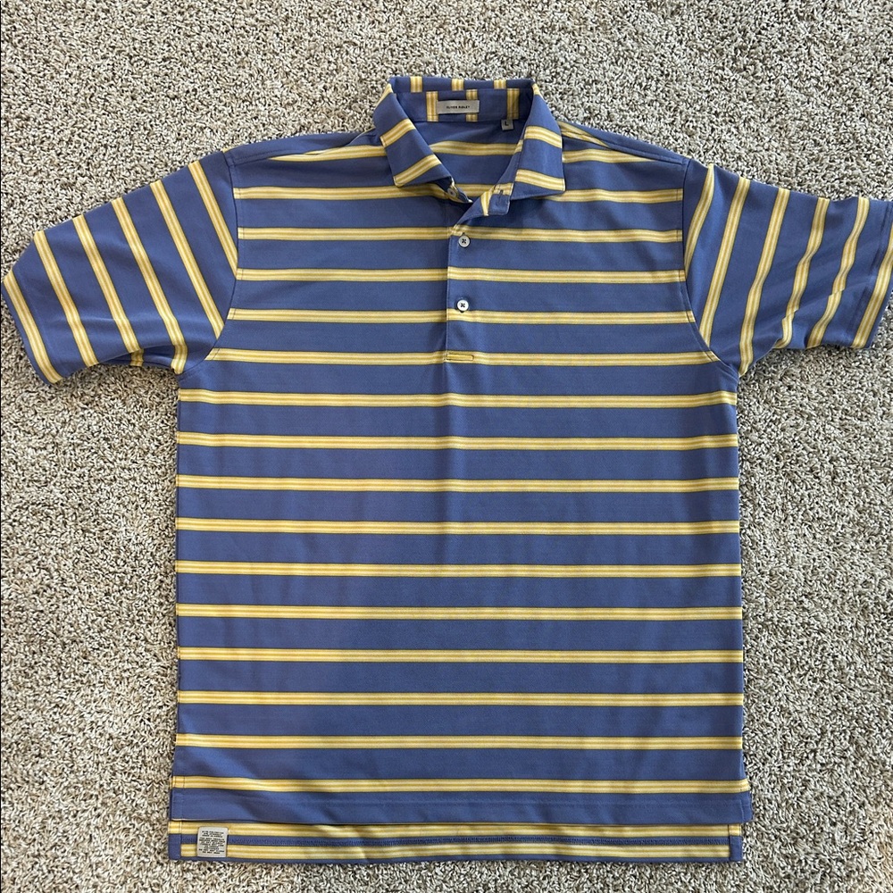 Purple and Yellow Striped Oliver Riley golf shirt